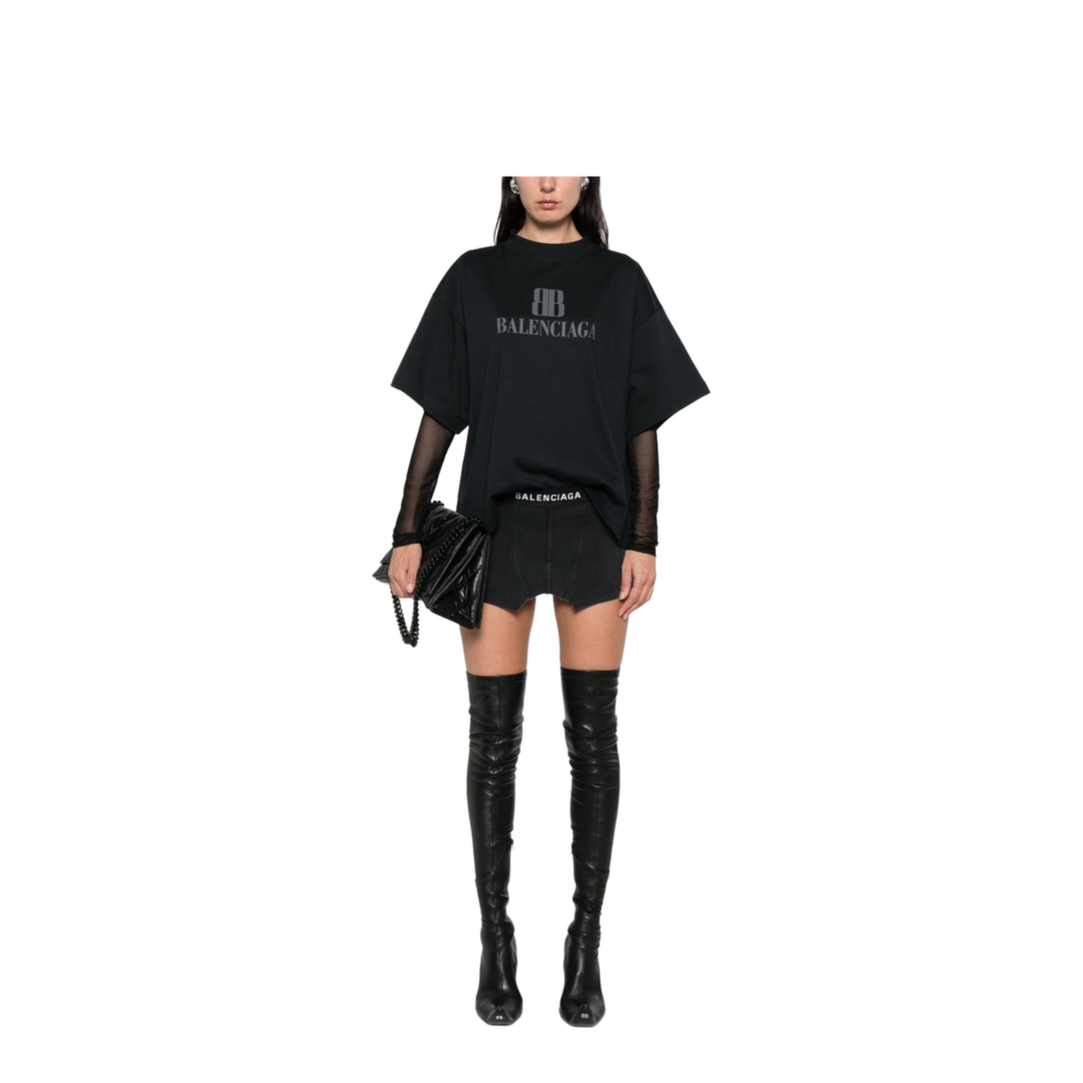 Cropped Nano Bb T-Shirt in Black - Image 3