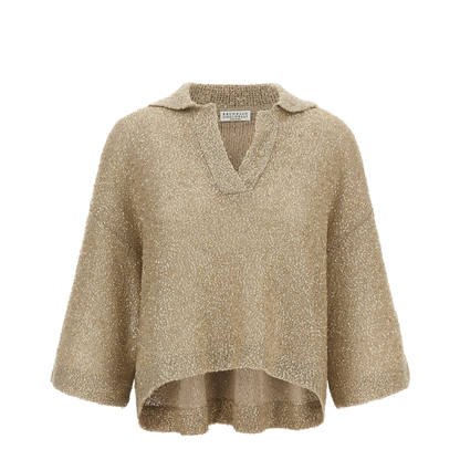 Shearling Knit Polo Shirt Beige - Image 1