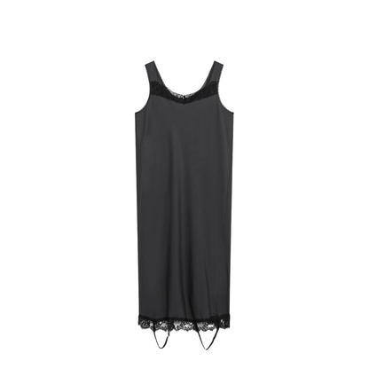 Grey Midi Slip Dress with Lace Trims - Image 1