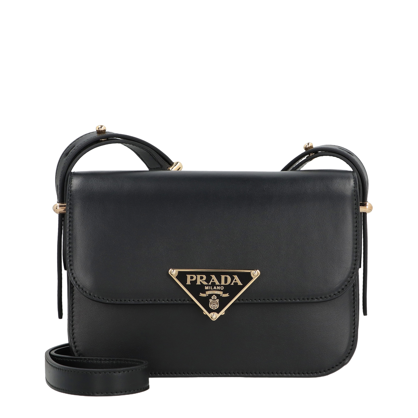 Triangle-Logo Small Calfskin Crossbody - Black - Image 1