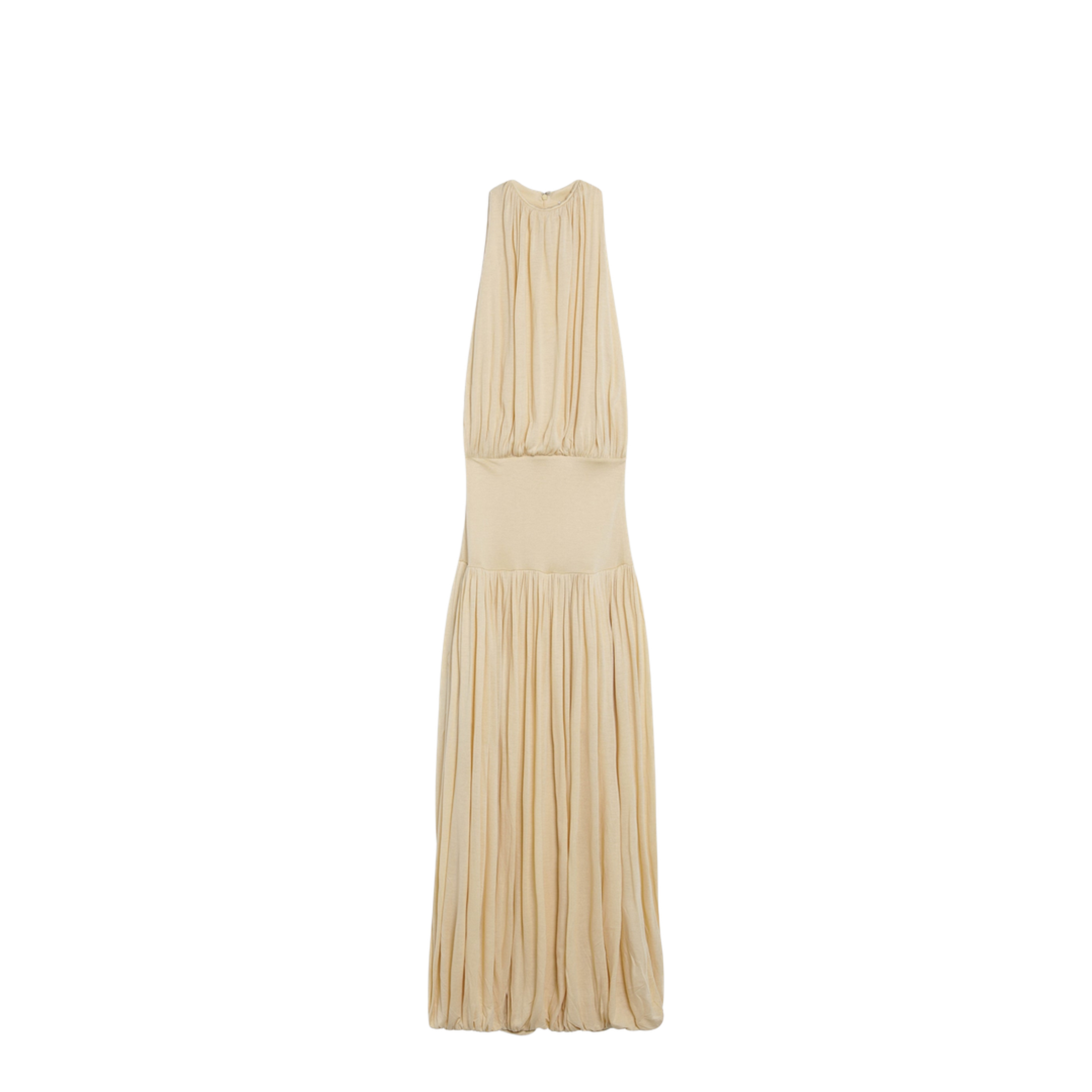 Sleeveless Ruched Midi Dress in Yellow Viscose - Image 1
