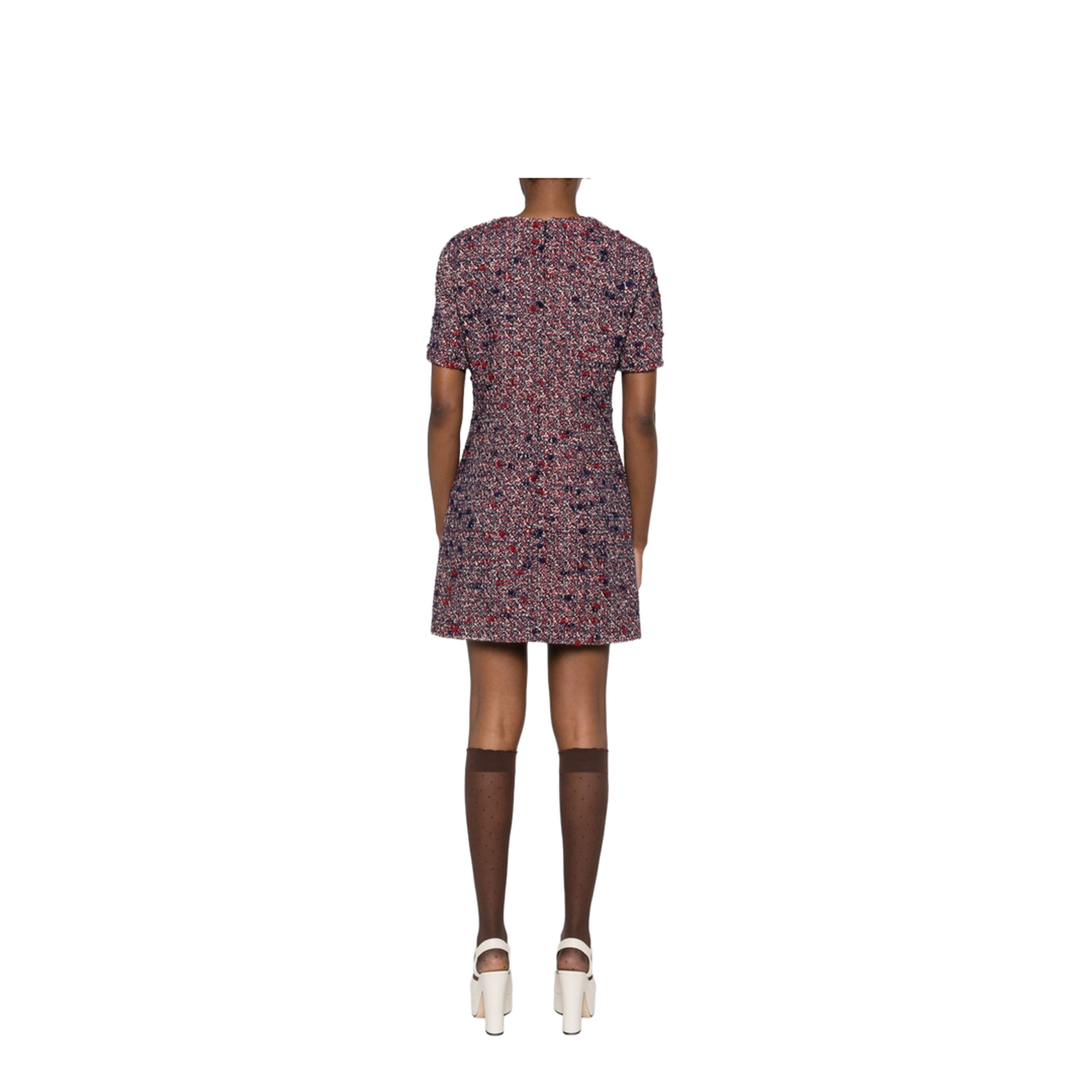 Wool Bouclé Dress in Red and Blue - Image 3