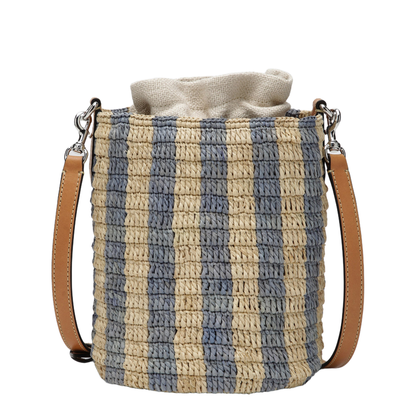 VLogo Signature Small Raffia Bucket Bag - Natural/Black - Image 2