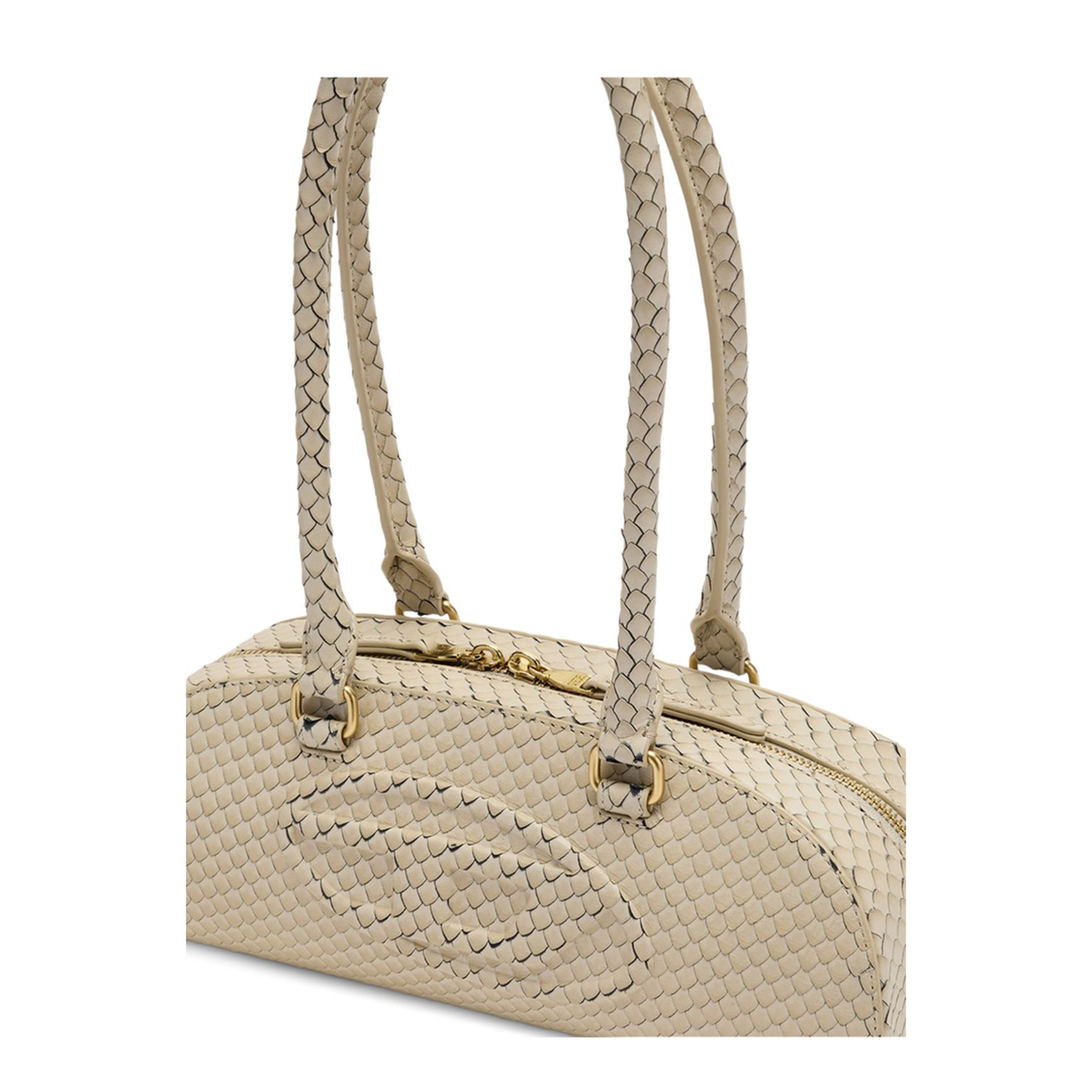 1DR Dome Elongated Snake-Effect Leather Shoulder Bag - Beige - Image 6