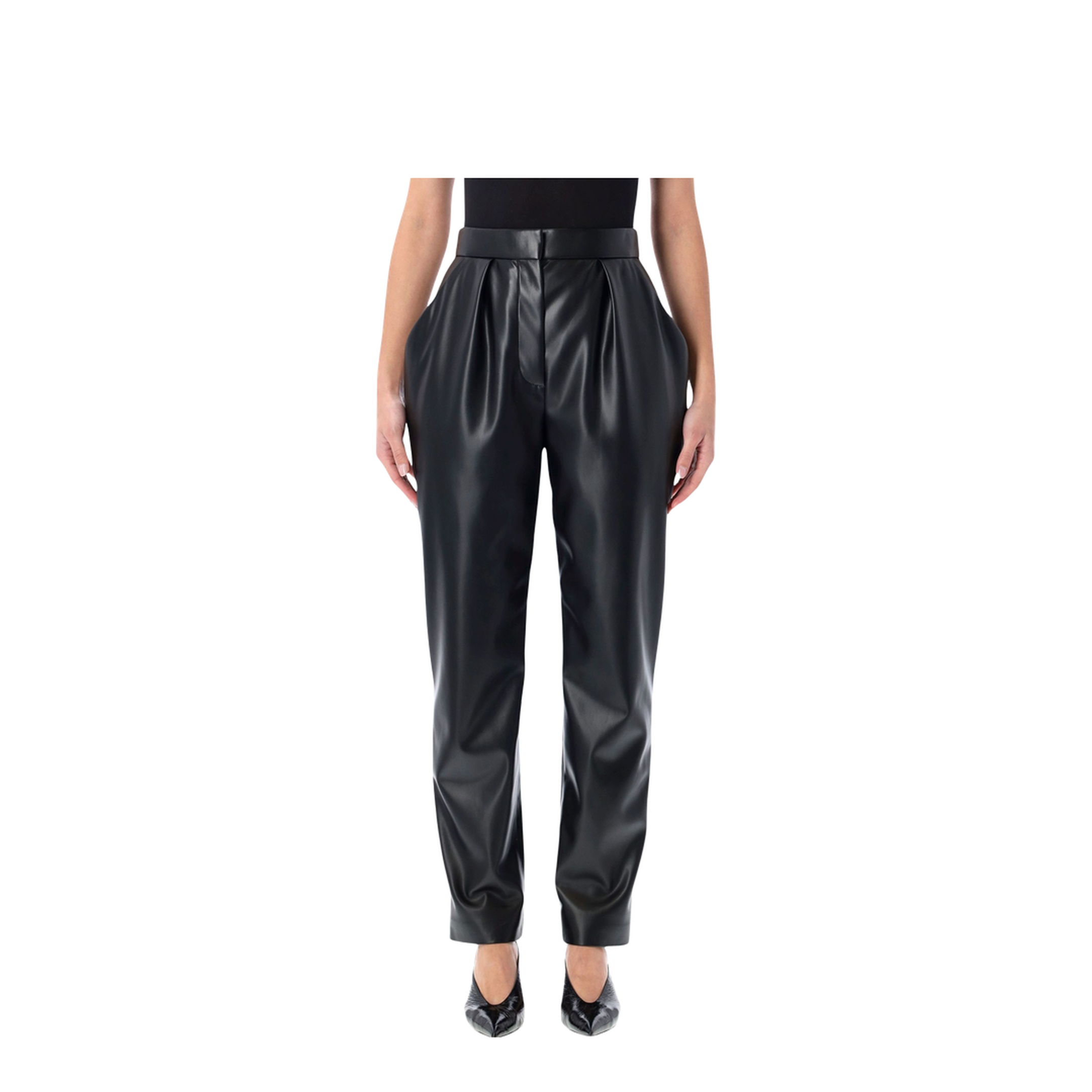High-waisted Faux Leather Trousers Black - Image 1