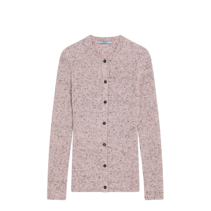 Pink Ribbed Wool Cardigan - Image 1