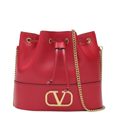 Red Leather Bucket Bag - Image 1