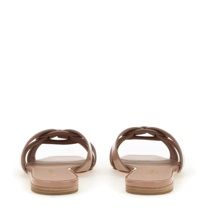 Powder Pink Leather Patent Finish Square Open Toe Multi-Way Strap Design Flat Sole Slip-On Style - Image 10