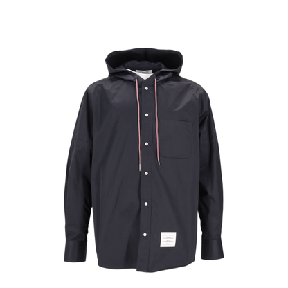 Hooded Straight Fit L/S Shirt with RWB Cuff Detail and Front Placket and Self Armband in Poly Cotton - Image 1