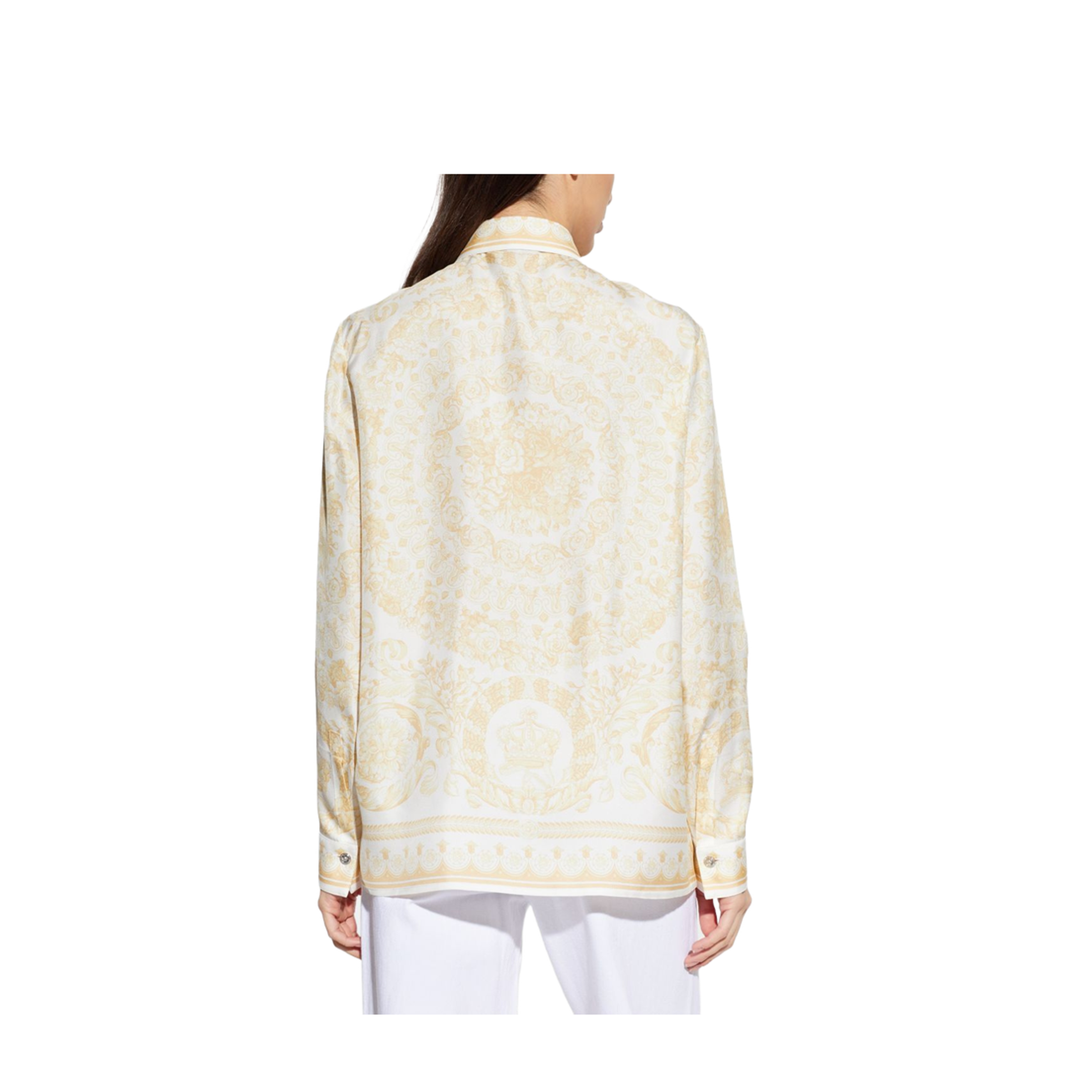 Barocco Print Silk Shirt Gold - Image 4