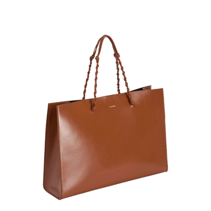 Tangle Knotted Handle Leather Tote Bag - Tan - Image 4