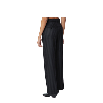 Black Pinstripe Wool-Blend Trousers - Image 2