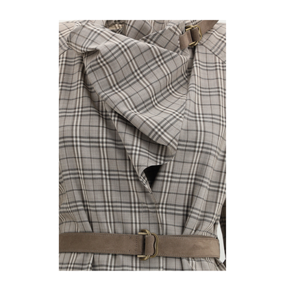 Wool Check Dress with a Shawl Collar - Image 3