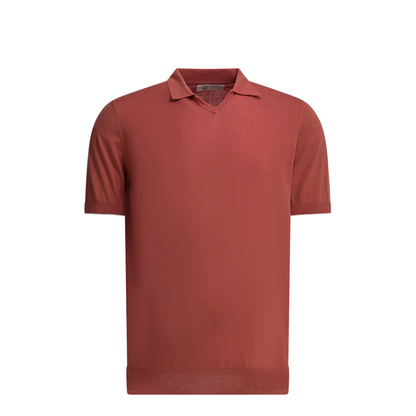 Cotton Buttonless Polo Shirt In Red - Image 1