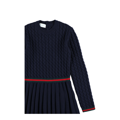 Blue Wool Dress with Web Detail - Image 2