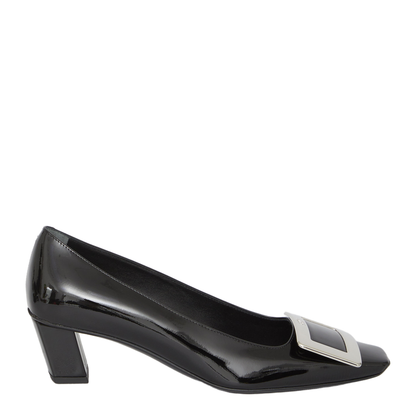 black calfskin pumps with buckle and wide heel - Image 1