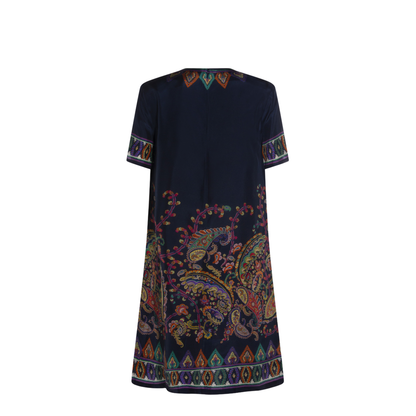 Blue Paisley-print Habotai Silk Tunic Short Dress - Image 4