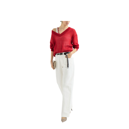 V-neck Knitted Sweater Red - Image 6