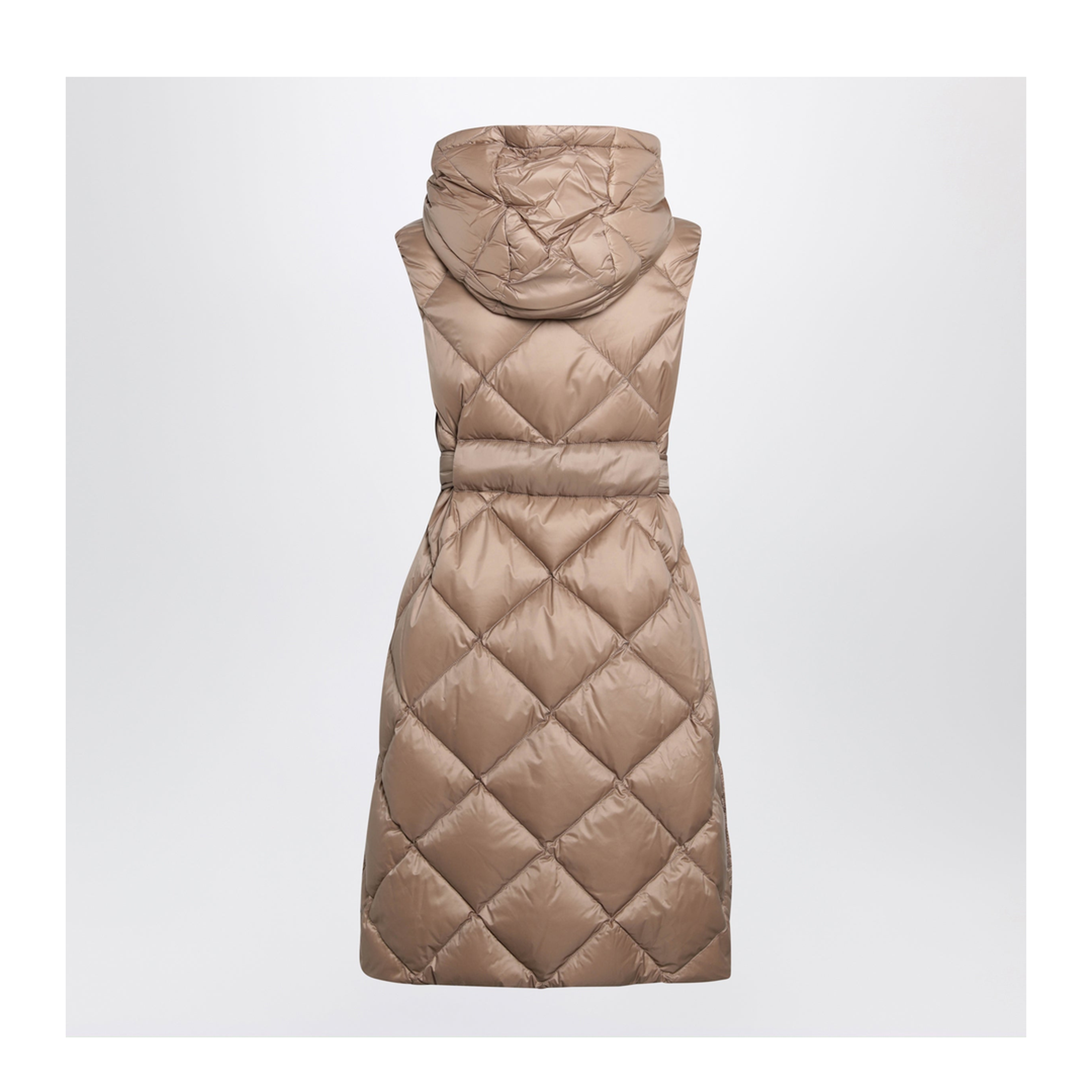 Camel Belted Sleeveless Down Jacket - Image 2
