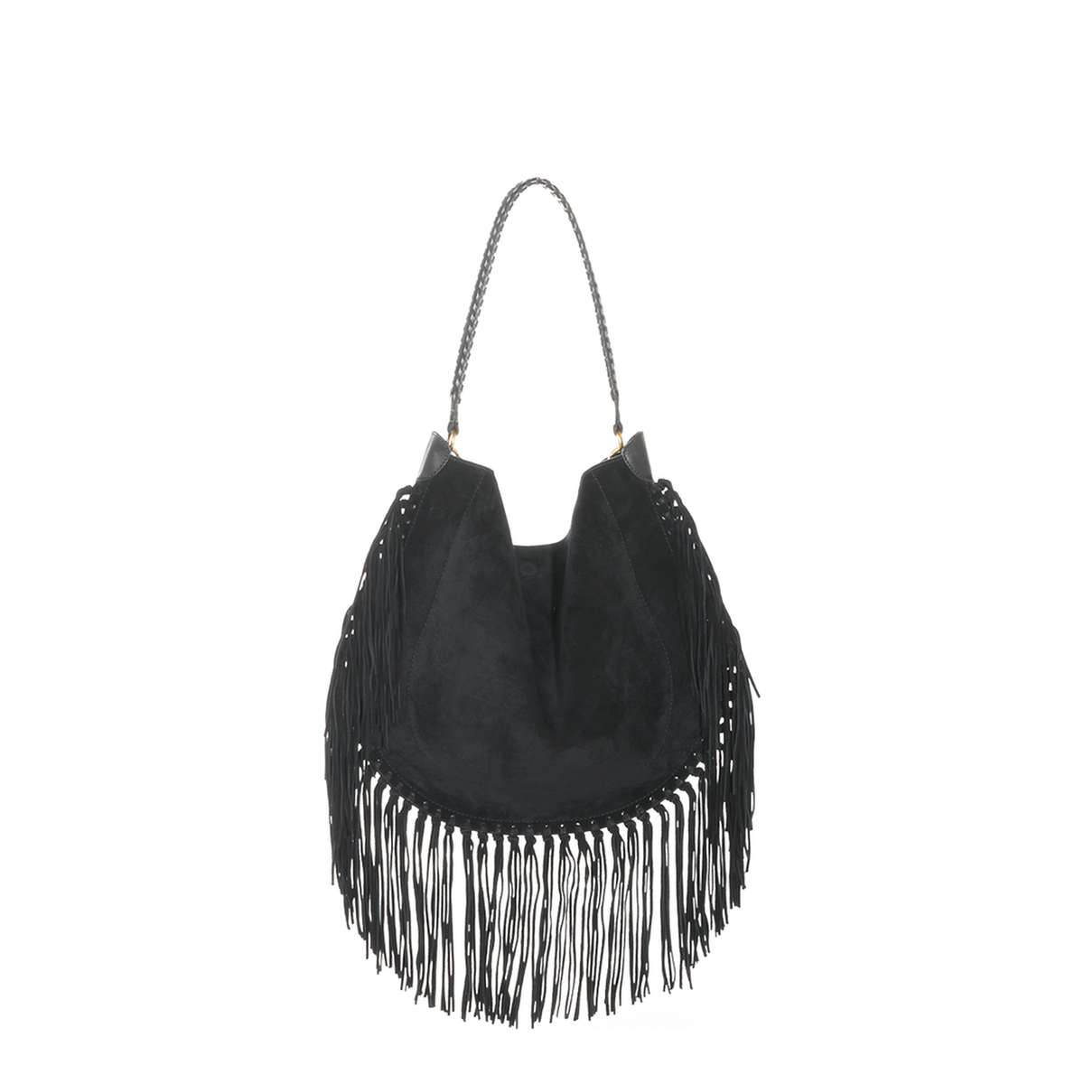 Fringe Square Basket Calfskin Bag - Black - Image 5