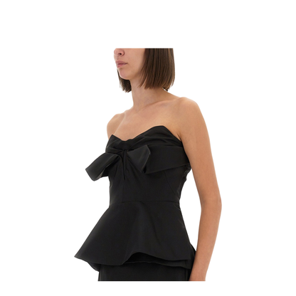 Black Peplum Hem Off-Shoulder Bow Detail Sleeveless Top - Image 3