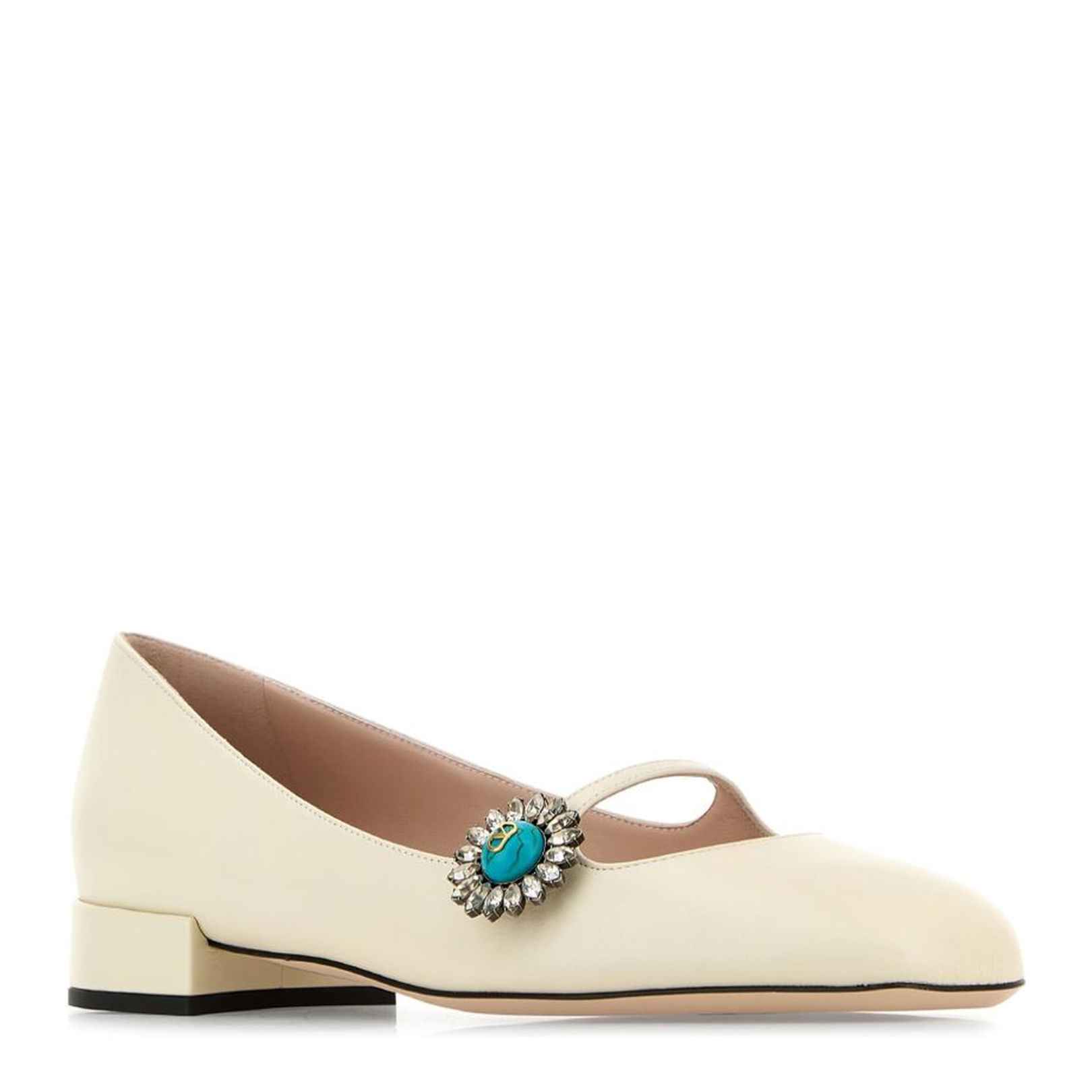 Light Beige Side Touch-Strap Fastening Square Toe Ballet Flats - Image 3