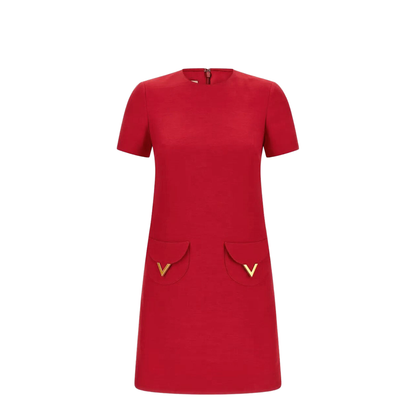 VLogo Wool and Silk Mini Dress - Red - Image 1