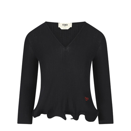 V-Neck Ribbed Top with Ruffles - Image 1