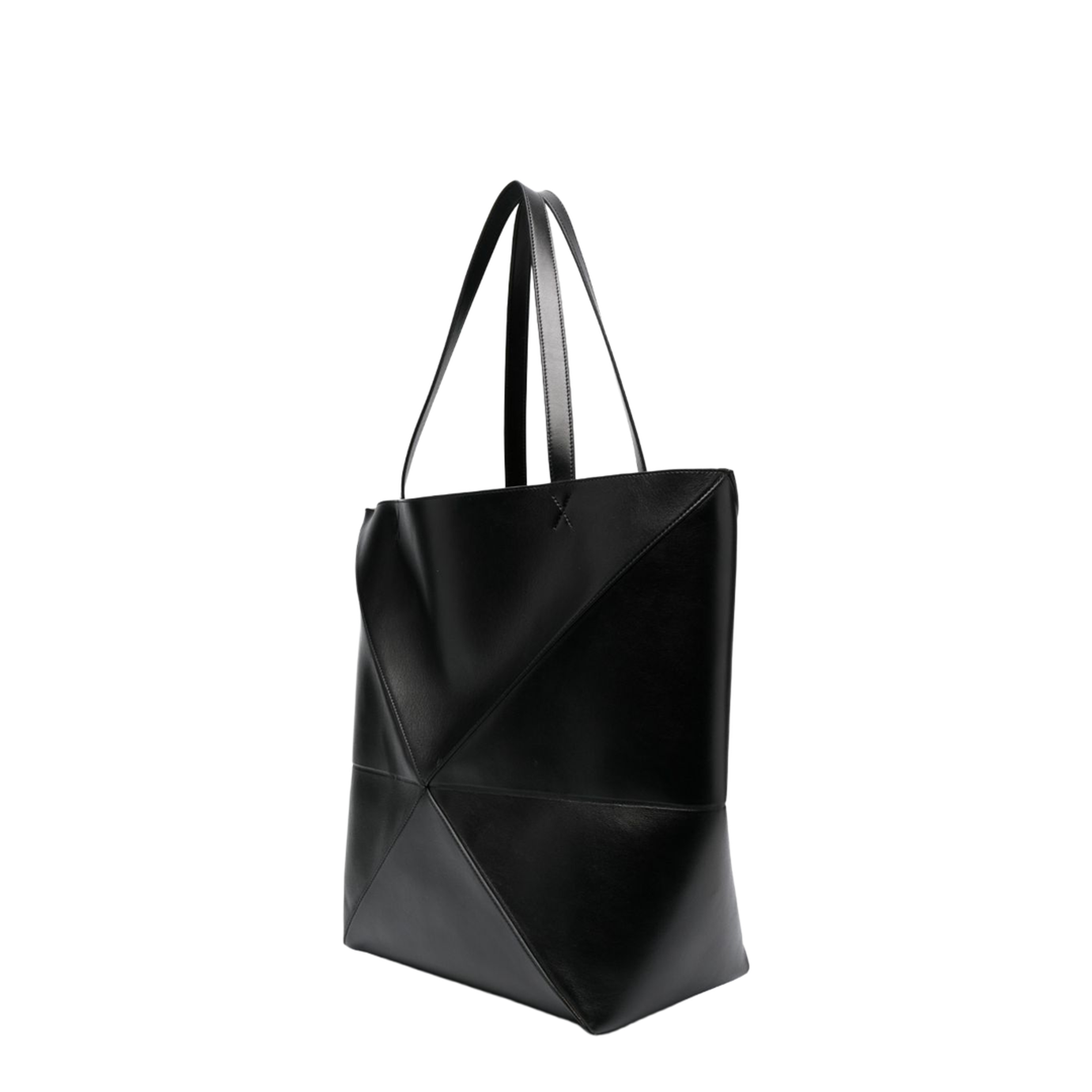 Puzzle Fold XL Shiny Calfskin Tote - Black - Image 5