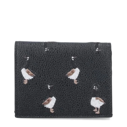 Goose Embroidered Pebbled Calf Leather Bifold Wallet - Black - Image 3