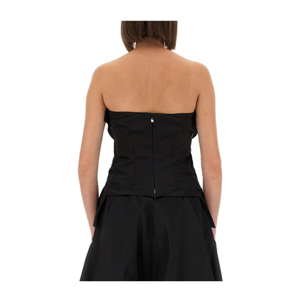 Black Peplum Hem Off-Shoulder Bow Detail Sleeveless Top - Image 4