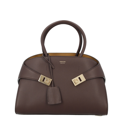 Hug Medium Hammered Calfskin Top Handle Bag - Testa Di Moro / Burnt Ocher - Image 1
