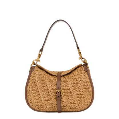 Medium Pony Shoulder Bag Crocheted Raffia Light Brown - Image 1