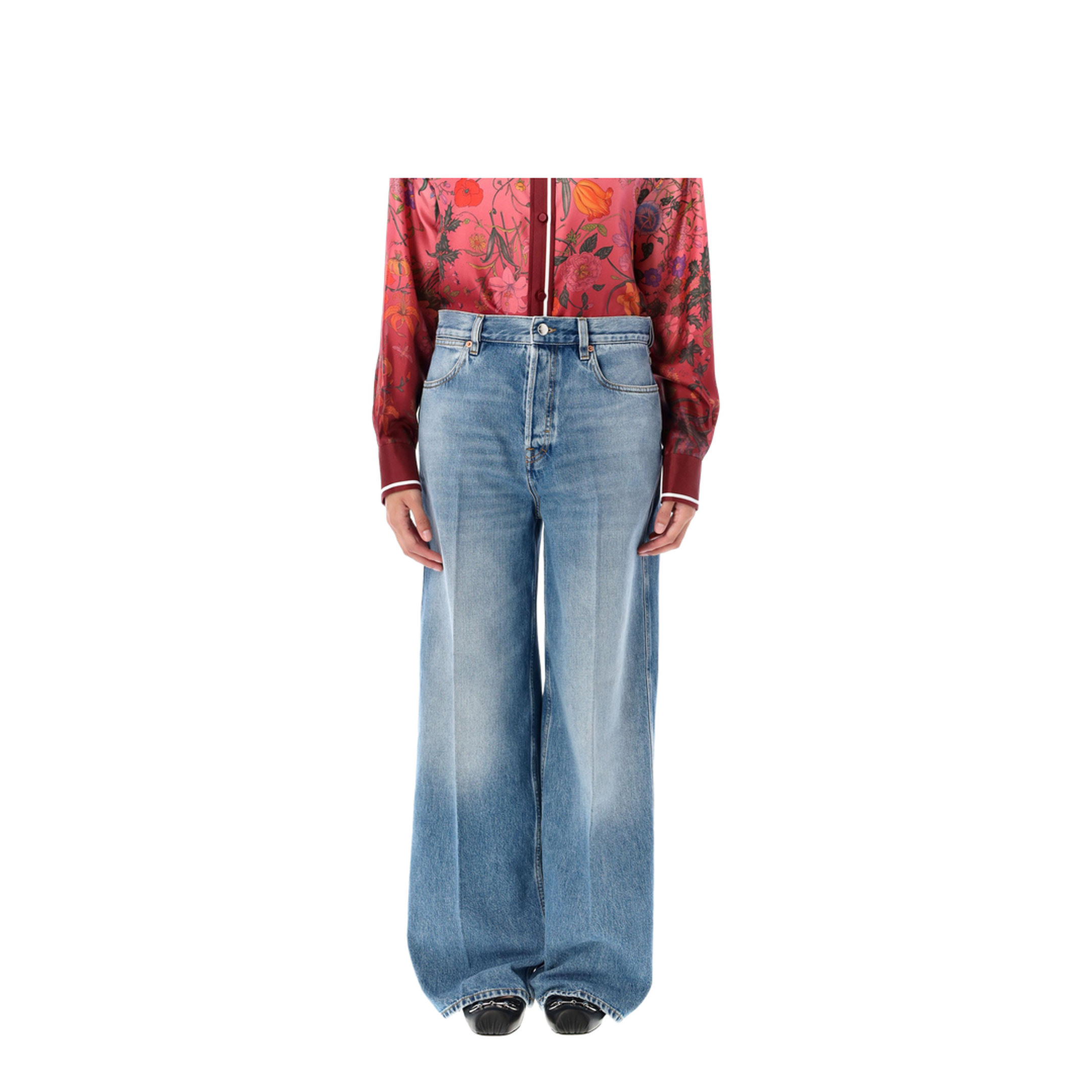 Wide Leg Denim Pants in Light Blue - Image 1