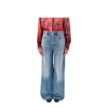 Wide Leg Denim Pants in Light Blue - Image 1