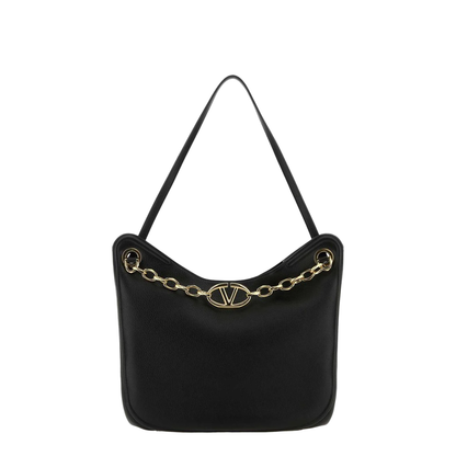 Garavani Black Leather Vlogo Moon Shopping Bag - Image 1