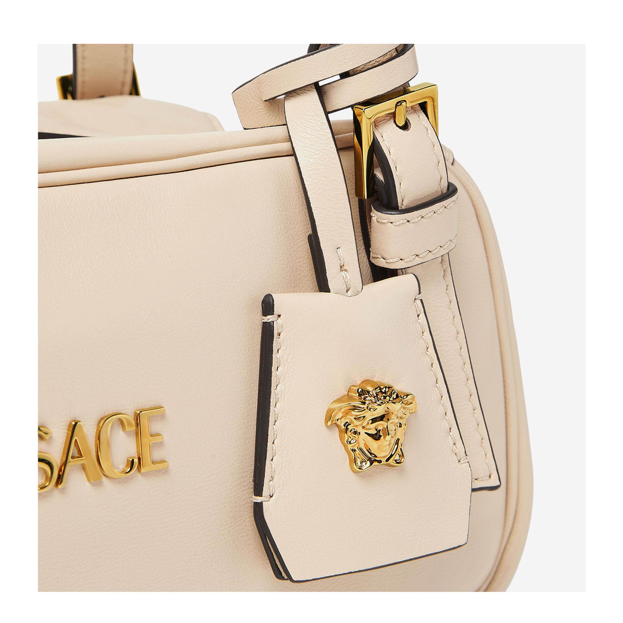 Tag Bowling Hand Bag Leather Beige - Image 4