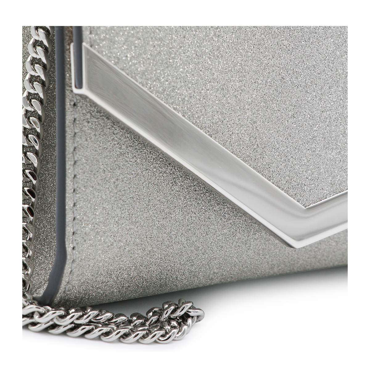 Emmie Small Fine Glitter Leather Clutch - Silver - Image 7