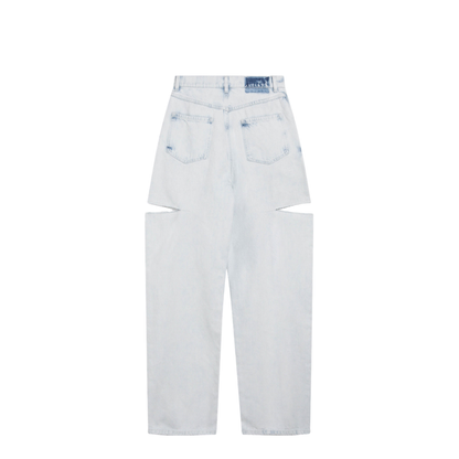 Blue Faded Cotton Jeans with Cut-Out Details - Image 2