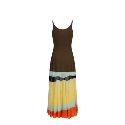 Long Dress with Color-Striped Skirt - Image 2