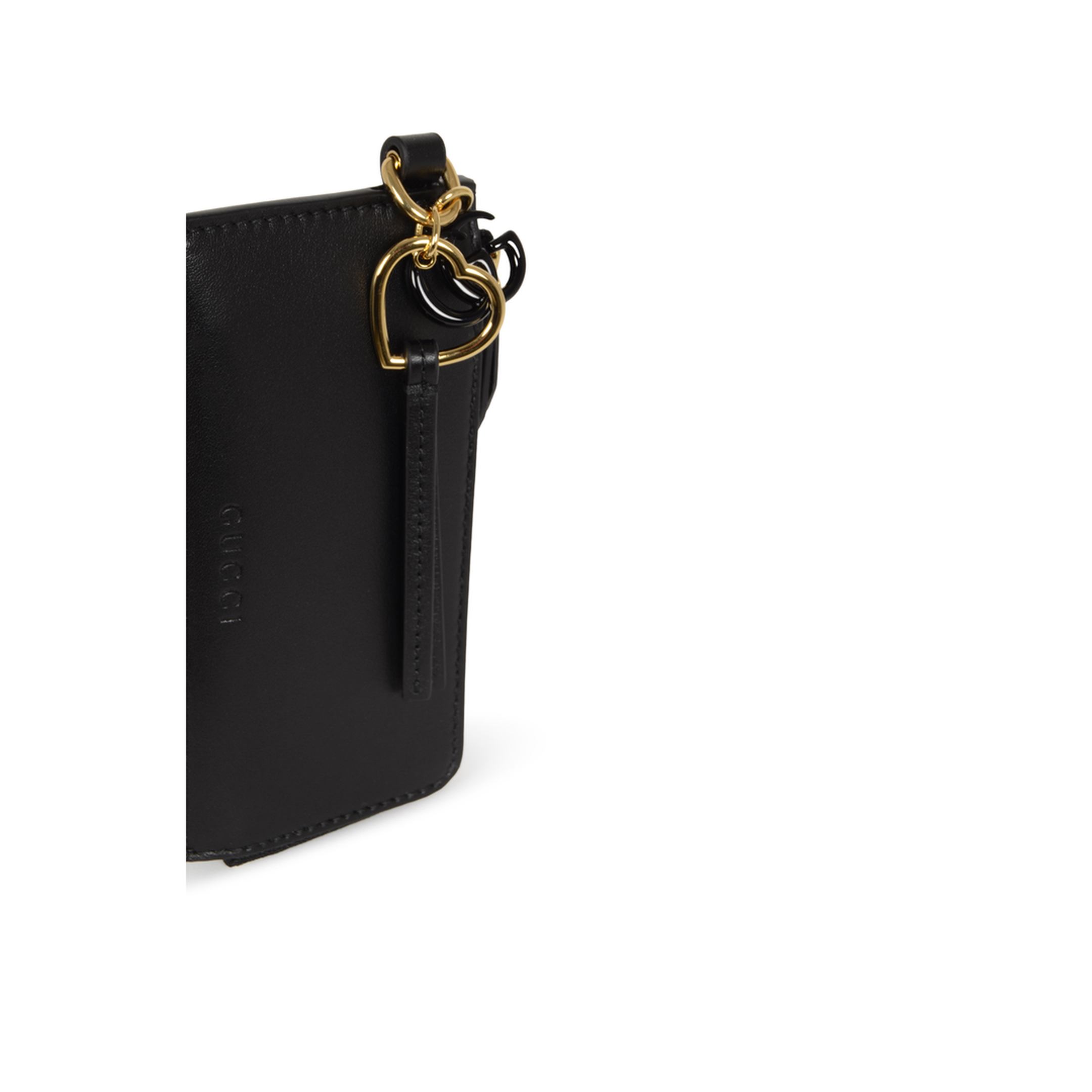 Card Case with Double G Charm Leather Black - Image 4