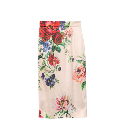 Flower Print Satin Midi Pencil Skirt - Image 1