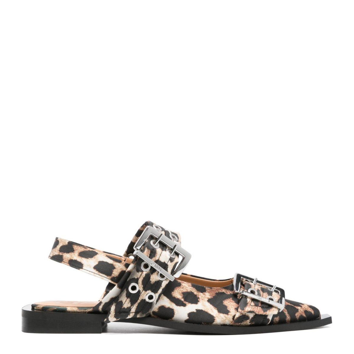 Animalier Brown/Black Satin Weave Leopard Print Slingback Strap Block Heel - Image 1