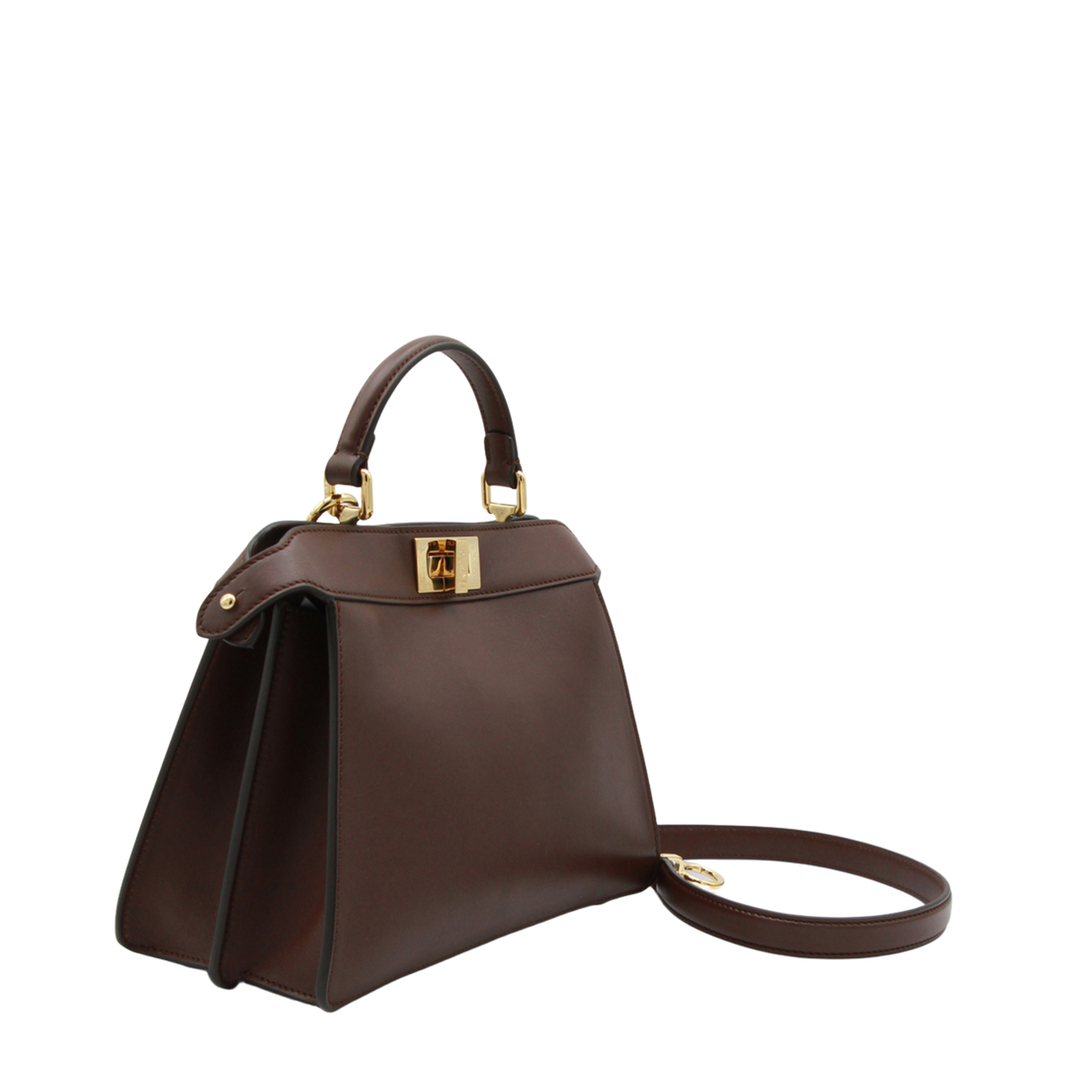 Peekaboo ISeeU Small Calf Leather Top Handle Bag - Mahogany Brown - Image 4