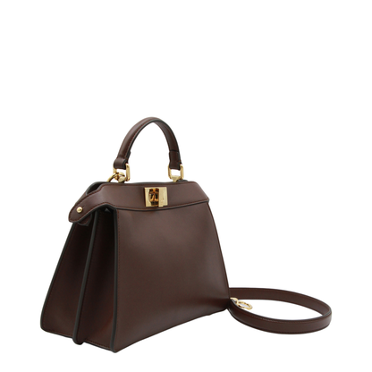 Peekaboo ISeeU Small Calf Leather Top Handle Bag - Mahogany Brown - Image 4