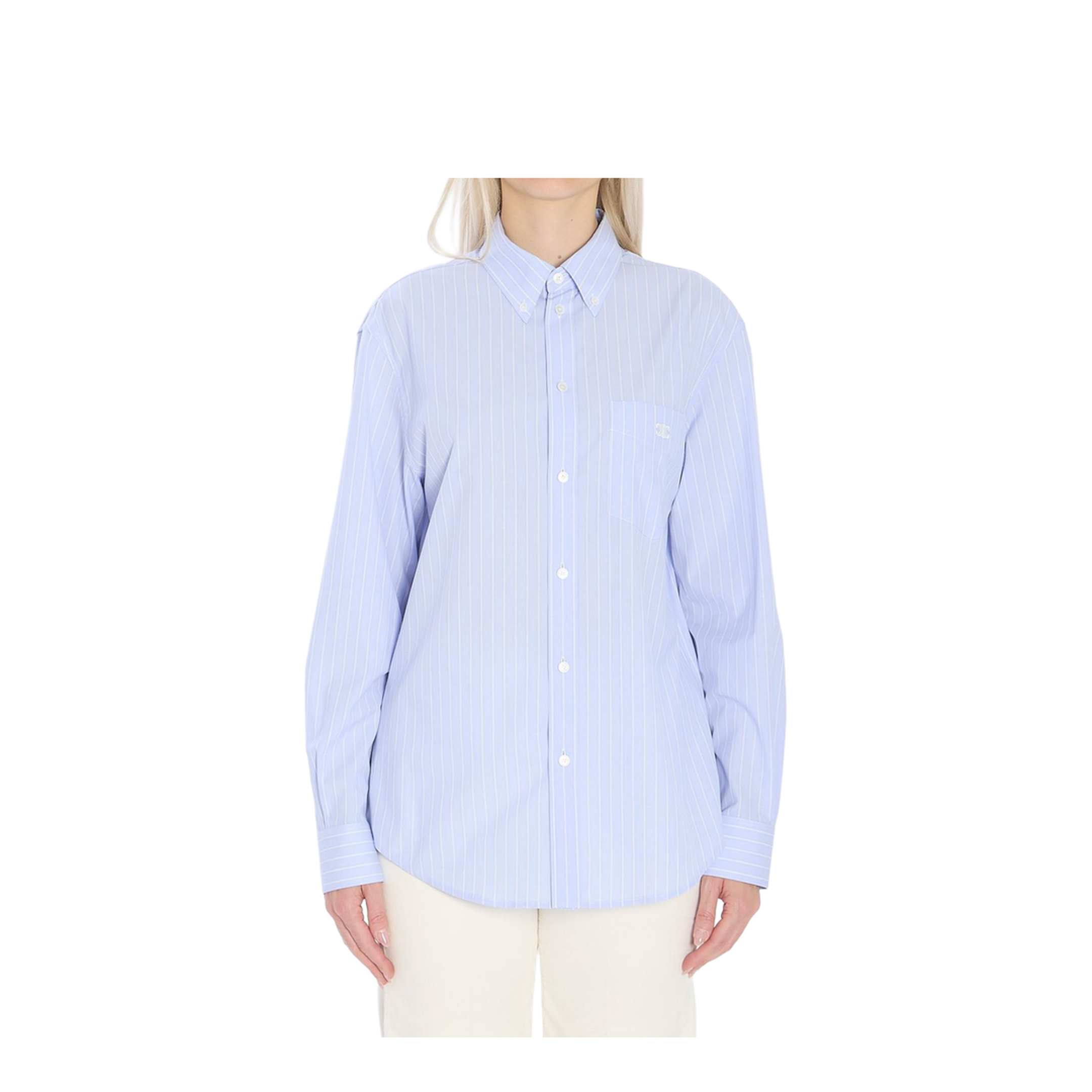 Light Blue Shirt with All-Over Stripe Motif and Embroidered - Image 1