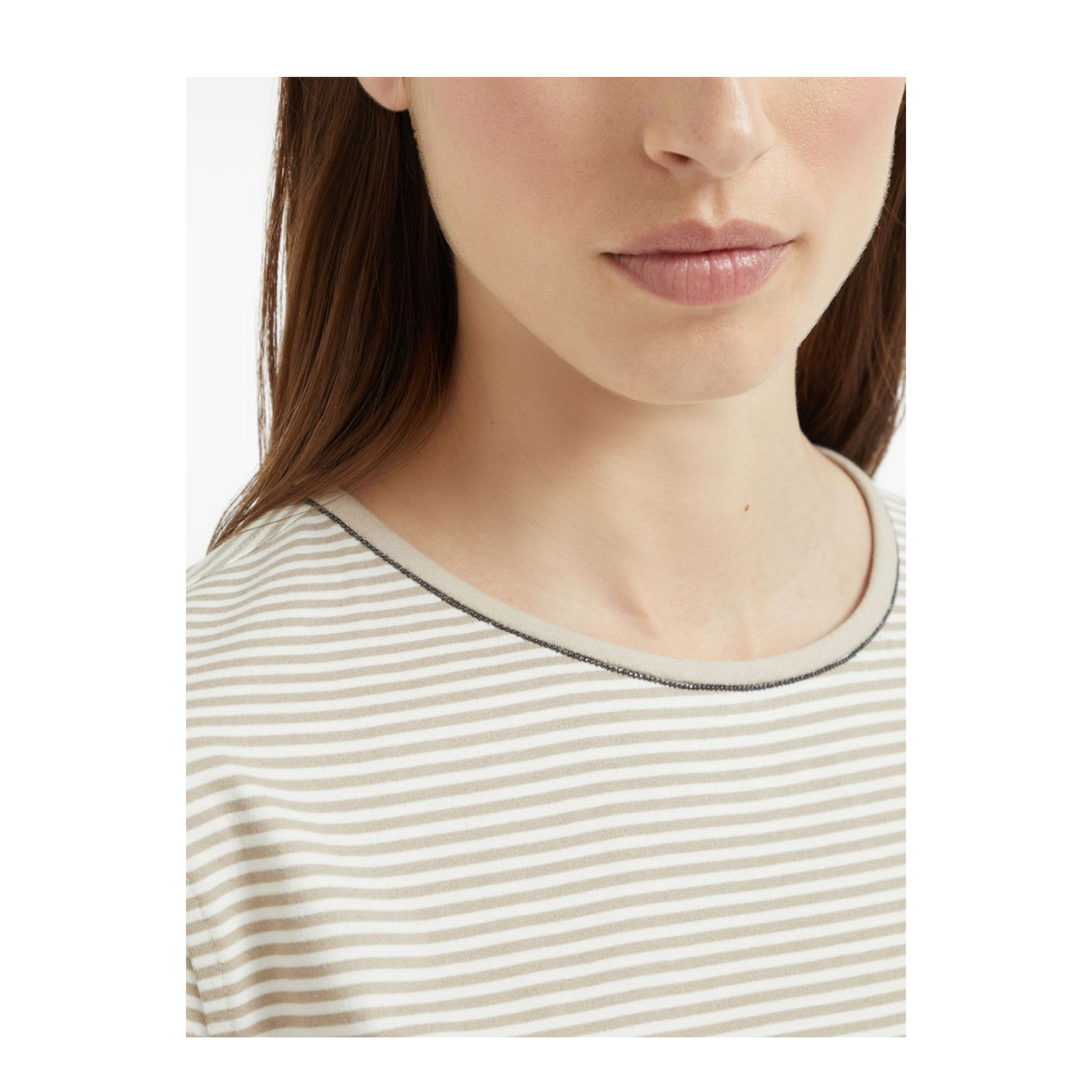 Striped Cotton Jersey T-Shirt with Shiny Neck Detail - Image 4