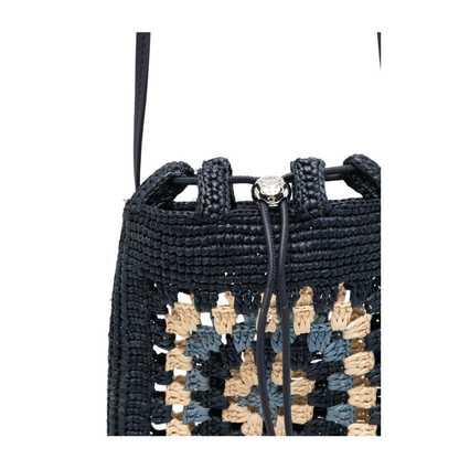 Paula's Ibiza Raffia and Calfskin Crossbody Bag - Navy - Image 3
