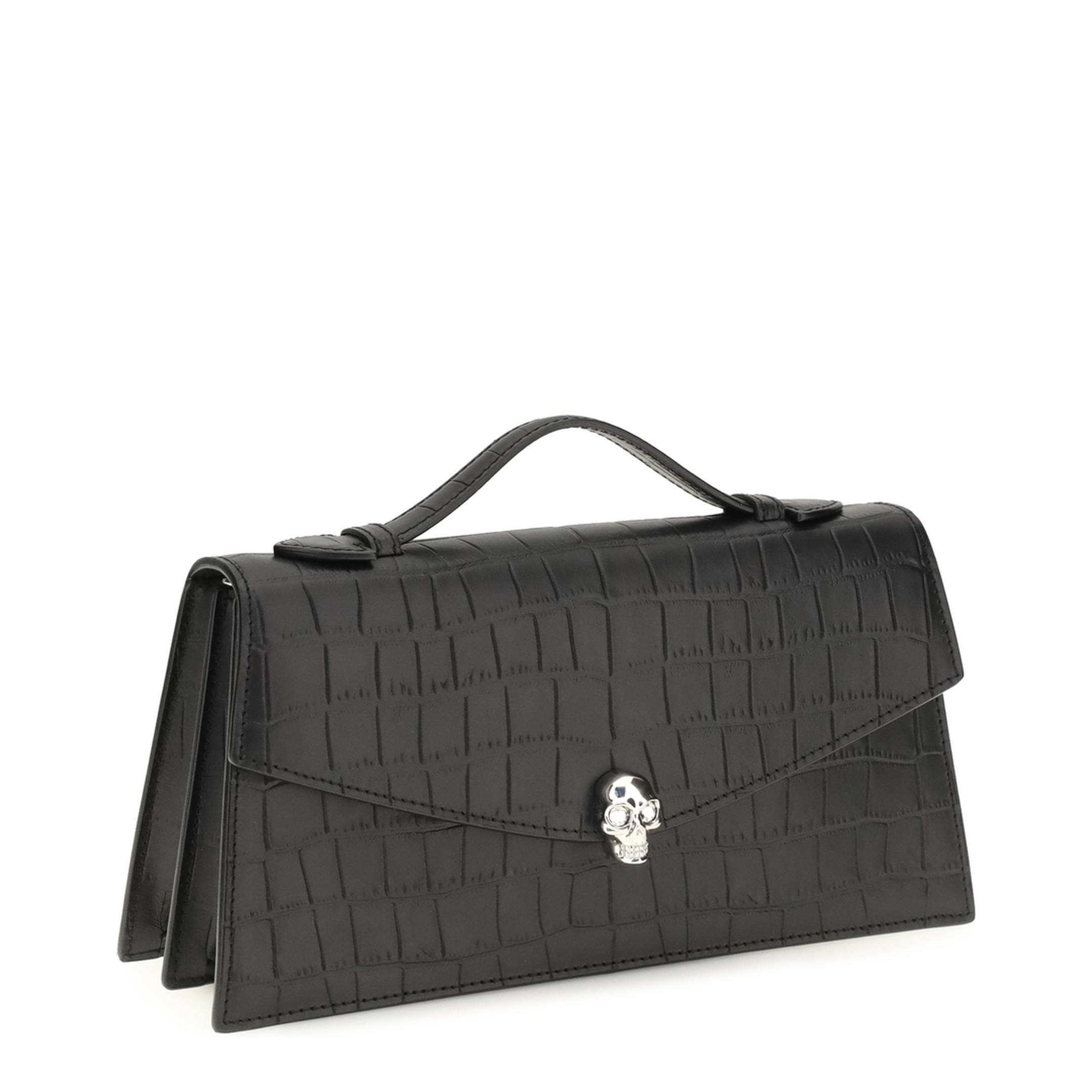 Skull Top Handle Calf Leather Handbag - Black - Image 2