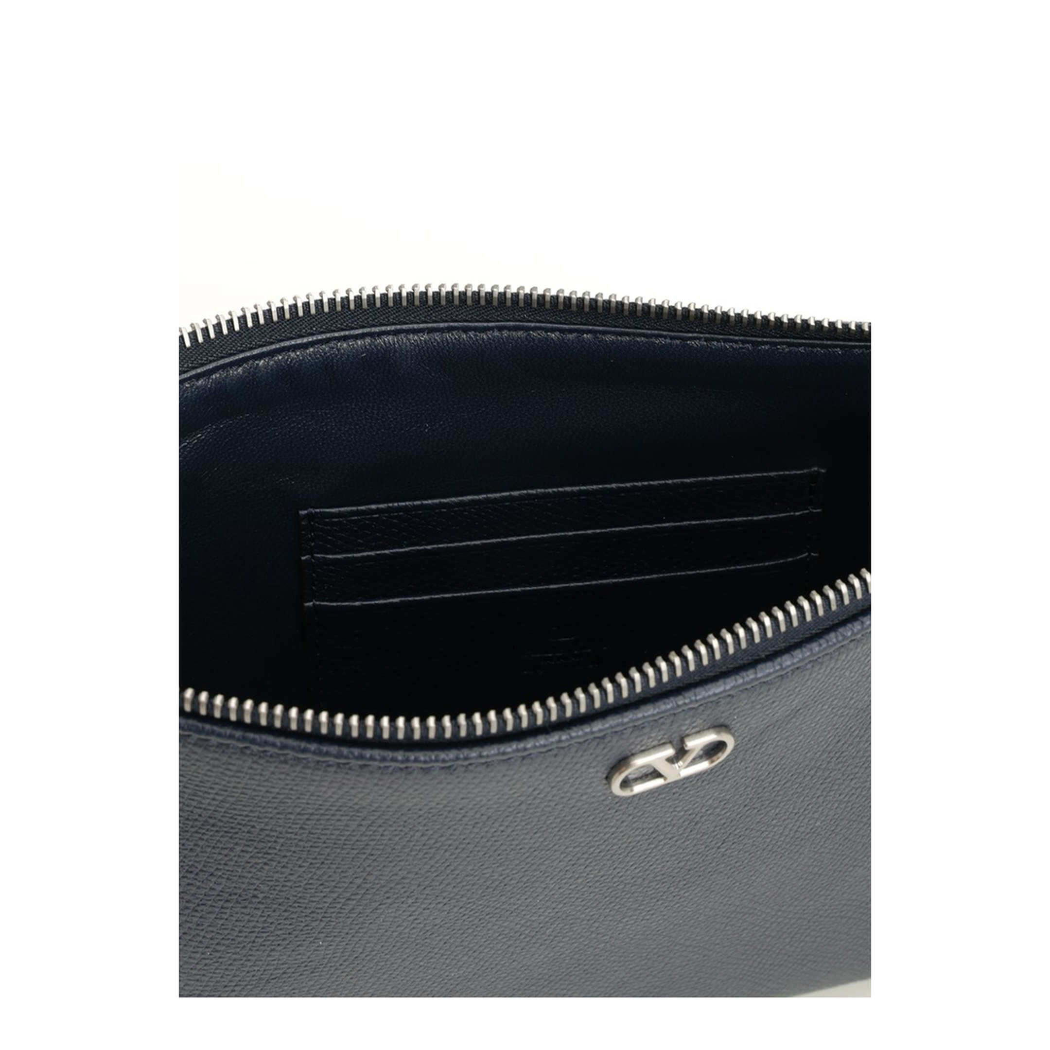 VLogo Signature Medium Grained Calfskin Pouch - Navy - Image 4